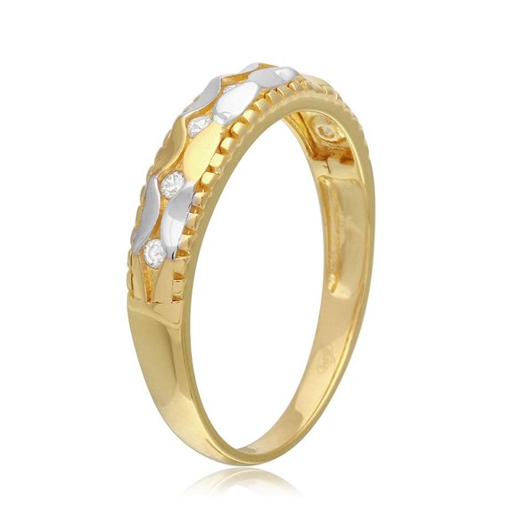Thick Sterling Silver Hammered Ring Unisex - Wedding Band  Sterling Silver 925 Men\'s Two-Toned Hammered CZ Wedding Ring